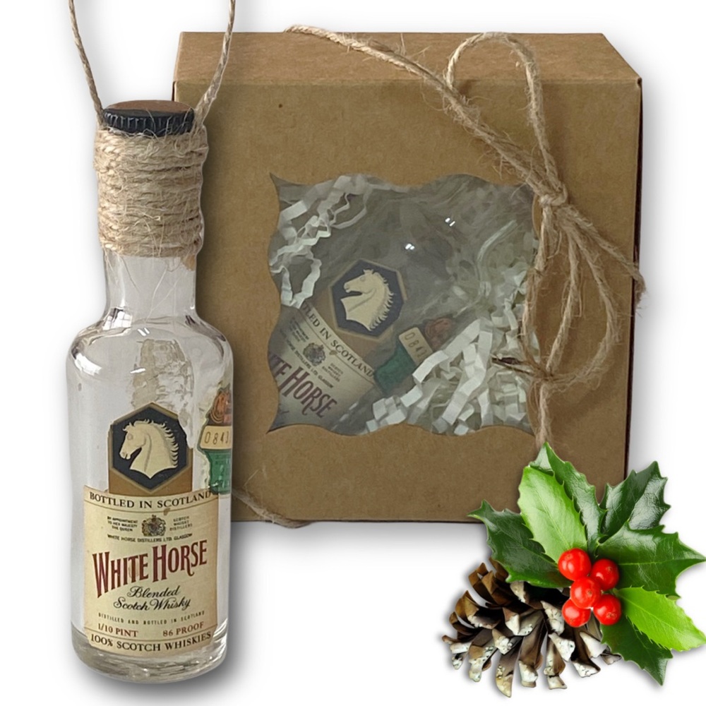 White Horse Blended Scotch Whisky Artisan Vintage Glass Bottle Ornament